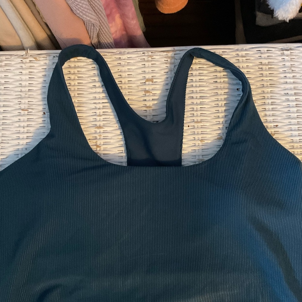 Sage Ribbed Racerback Sports Bra - Deep Blue - Picture 2 of 4